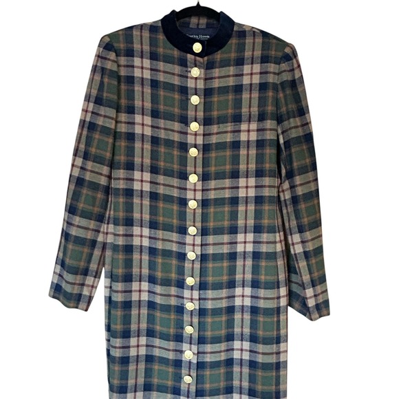 Vintage Heritage Tartan Plaid Maxi Dress Size 10 Velvet Collar Button Front - Picture 5 of 8